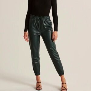 Abercrombie & Fitch Forest Green Faux Leather Joggers Small Ankle Length Stretch